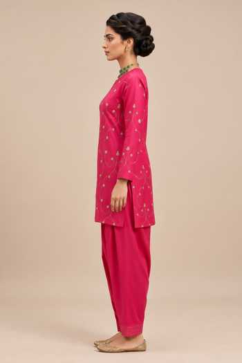 Label Flamingo By Vrinda Pita Work Silk Kurta & Pant Set 