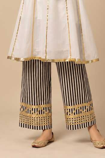 Buy Label Flamingo By Vrinda Ivory Cotton, Chanderi Round Neck Gota Work Kurta And Pant Set Online at Aza Fashions Buy_Label Flamingo By Vrinda_Ivory Cotton, Chanderi Round Neck Gota Work Kurta And Pant Set _Online_at_Aza_Fashions