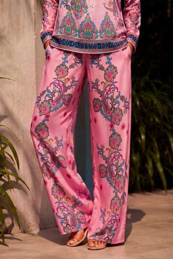 Nautanky Pink Crepe Collared Neck Gulabi Printed Shirt And Pant Co-ord Set Online at Aza Fashions Nautanky_Pink Crepe Collared Neck Gulabi Printed Shirt And Pant Co-ord Set _Online_at_Aza_Fashions
