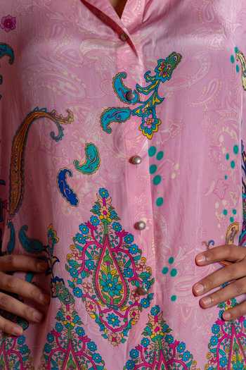 Buy Nautanky Pink Crepe Collared Neck Gulabi Printed Shirt And Pant Co-ord Set Online at Aza Fashions Buy_Nautanky_Pink Crepe Collared Neck Gulabi Printed Shirt And Pant Co-ord Set _Online_at_Aza_Fashions