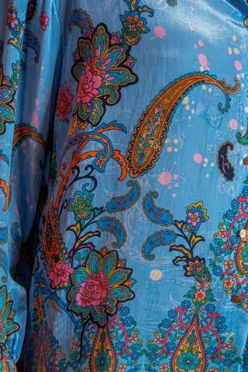 Shop Nautanky Blue Crepe Collared Neck Asmani Printed Shirt And Pant Co-ord Set Online at Aza Fashions Shop_Nautanky_Blue Crepe Collared Neck Asmani Printed Shirt And Pant Co-ord Set _Online_at_Aza_Fashions
