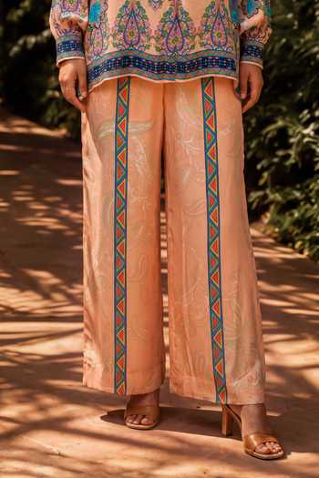 Buy Nautanky Peach Crepe Collared Neck Gulnaar Printed Shirt And Pant Co-ord Set Online at Aza Fashions Buy_Nautanky_Peach Crepe Collared Neck Gulnaar Printed Shirt And Pant Co-ord Set _Online_at_Aza_Fashions