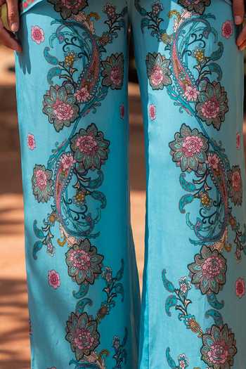 Shop Nautanky Sky Blue Crepe Collared Neck Firozi Print Shirt And Pant Co-ord Set Online at Aza Fashions Shop_Nautanky_Sky Blue Crepe Collared Neck Firozi Print Shirt And Pant Co-ord Set _Online_at_Aza_Fashions