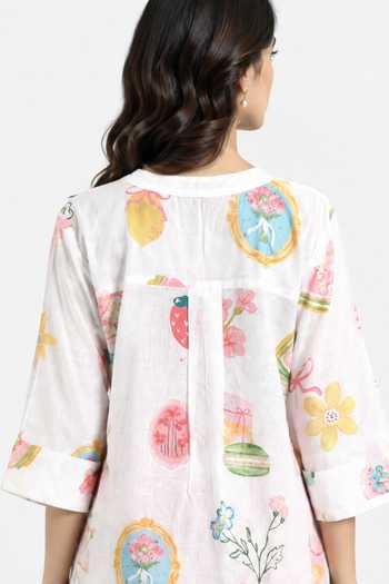 Poppi Multi Color Cotton Mandarin Collar Floral Print Kurta And Salwar Set Online at Aza Fashions Poppi_Multi Color Cotton Mandarin Collar Floral Print Kurta And Salwar Set _Online_at_Aza_Fashions