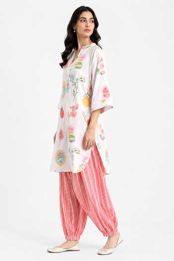 Buy Poppi Multi Color Cotton Mandarin Collar Floral Print Kurta And Salwar Set Online at Aza Fashions Buy_Poppi_Multi Color Cotton Mandarin Collar Floral Print Kurta And Salwar Set _Online_at_Aza_Fashions