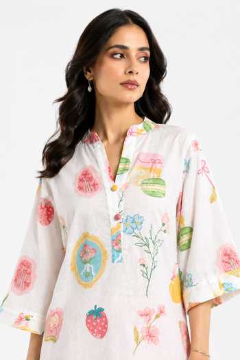 Shop Poppi Multi Color Cotton Mandarin Collar Floral Print Kurta And Salwar Set Online at Aza Fashions Shop_Poppi_Multi Color Cotton Mandarin Collar Floral Print Kurta And Salwar Set _Online_at_Aza_Fashions