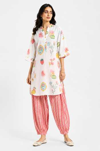 Poppi Multi Color Cotton Mandarin Collar Floral Print Kurta And Salwar Set at Aza Fashions Poppi_Multi Color Cotton Mandarin Collar Floral Print Kurta And Salwar Set _at_Aza_Fashions