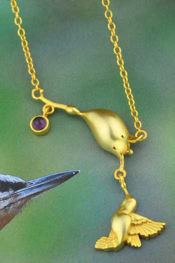 Shop Totapari Gold Plated Corbett Jacaranda Flower Pendant Necklace Online at Aza Fashions Shop_Totapari_Gold Plated Corbett Jacaranda Flower Pendant Necklace _Online_at_Aza_Fashions