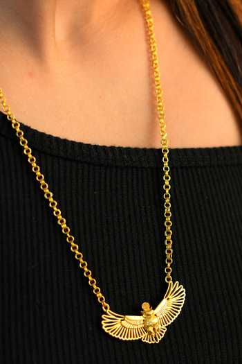 Shop Totapari Gold Plated Corbett Eagle Owlet Pendant Necklace Online at Aza Fashions Shop_Totapari_Gold Plated Corbett Eagle Owlet Pendant Necklace _Online_at_Aza_Fashions
