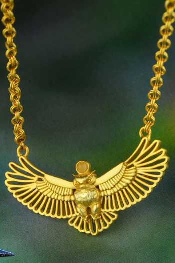 Totapari Gold Plated Corbett Eagle Owlet Pendant Necklace at Aza Fashions Totapari_Gold Plated Corbett Eagle Owlet Pendant Necklace _at_Aza_Fashions