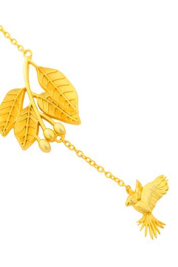 Totapari Gold Plated Corbett Mahua Leaf And Parrot Pendant Necklace Online at Aza Fashions Totapari_Gold Plated Corbett Mahua Leaf And Parrot Pendant Necklace _Online_at_Aza_Fashions