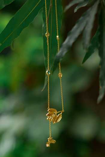 Shop Totapari Gold Plated Corbett Mahua Leaf And Parrot Pendant Necklace Online at Aza Fashions Shop_Totapari_Gold Plated Corbett Mahua Leaf And Parrot Pendant Necklace _Online_at_Aza_Fashions