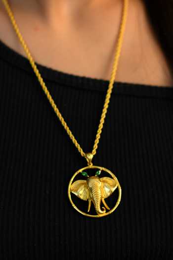 Shop Totapari Gold Plated Corbett Dhikala Tusker Pendant Necklace Online at Aza Fashions Shop_Totapari_Gold Plated Corbett Dhikala Tusker Pendant Necklace _Online_at_Aza_Fashions