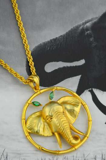 Totapari Gold Plated Corbett Dhikala Tusker Pendant Necklace at Aza Fashions Totapari_Gold Plated Corbett Dhikala Tusker Pendant Necklace _at_Aza_Fashions