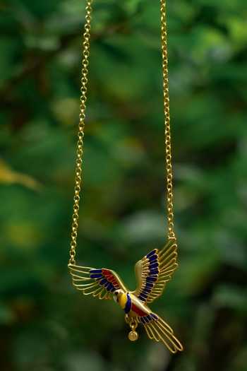 Buy Totapari Gold Plated Corbett Plum Head Parrot Pendant Necklace Online at Aza Fashions Buy_Totapari_Gold Plated Corbett Plum Head Parrot Pendant Necklace _Online_at_Aza_Fashions