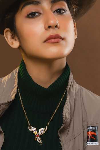 Shop Totapari Gold Plated Corbett Plum Head Parrot Pendant Necklace Online at Aza Fashions Shop_Totapari_Gold Plated Corbett Plum Head Parrot Pendant Necklace _Online_at_Aza_Fashions
