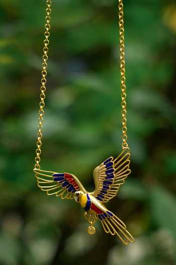 Totapari Gold Plated Corbett Plum Head Parrot Pendant Necklace at Aza Fashions Totapari_Gold Plated Corbett Plum Head Parrot Pendant Necklace _at_Aza_Fashions