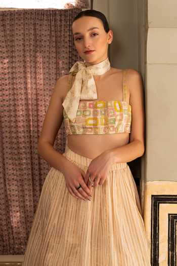 Névoh Ivory Chanderi Square Neck Hand Embroidered Top And Skirt Set Online at Aza Fashions Névoh_Ivory Chanderi Square Neck Hand Embroidered Top And Skirt Set _Online_at_Aza_Fashions