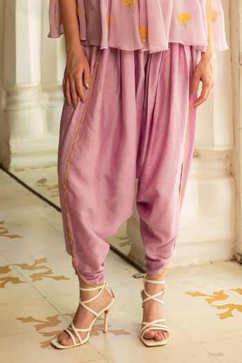 Névoh Purple Organza, Silk, Dupion High Neck Cape With Bustier And Tulip Pant Set Online at Aza Fashions Névoh_Purple Organza, Silk, Dupion High Neck Cape With Bustier And Tulip Pant Set _Online_at_Aza_Fashions