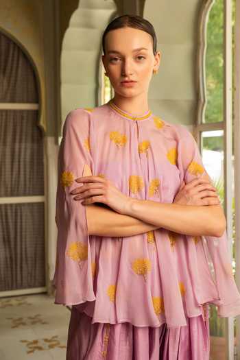 Buy Névoh Purple Organza, Silk, Dupion High Neck Cape With Bustier And Tulip Pant Set Online at Aza Fashions Buy_Névoh_Purple Organza, Silk, Dupion High Neck Cape With Bustier And Tulip Pant Set _Online_at_Aza_Fashions