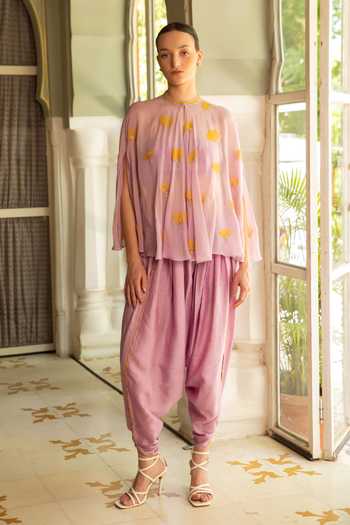 Névoh Organza Cape with Dupion Silk Bustier and Organza Tulip Pant Set 