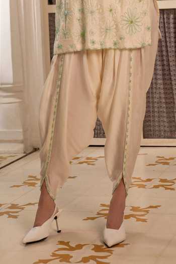 Névoh Ivory Silk, Dupion High Neck, Yes Floral Embroidered Kurta And Tulip Pant Set Online at Aza Fashions Névoh_Ivory Silk, Dupion High Neck, Yes Floral Embroidered Kurta And Tulip Pant Set _Online_at_Aza_Fashions