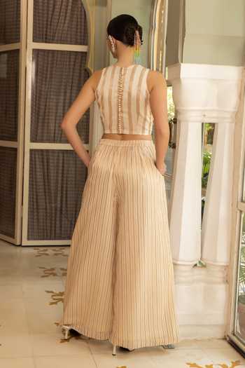 Névoh Stripe Embroidered Crop Top & Pant Set 