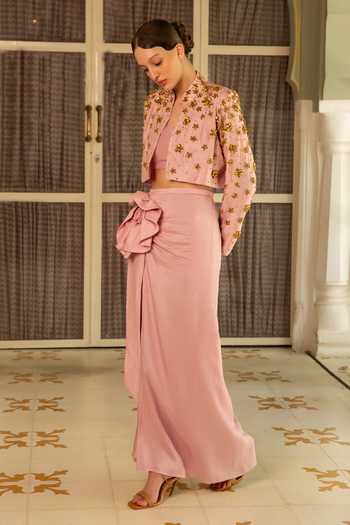 Névoh Embroidered Jacket Skirt Set 