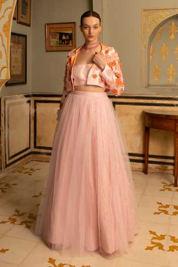 Névoh Embroidered Cropped Jacket Lehenga Set 