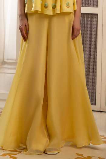 Névoh Yellow Silk, Dupion, Organza Beads V-neck Flower Embroidered Top And Palazzo Set Online at Aza Fashions Névoh_Yellow Silk, Dupion, Organza Beads V-neck Flower Embroidered Top And Palazzo Set _Online_at_Aza_Fashions