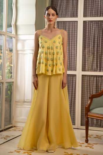 Névoh Flower Embroidered Top & Palazzo Set 
