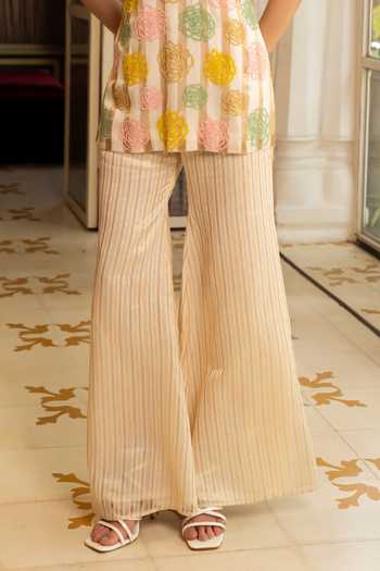 Buy Névoh Ivory Chanderi High Neck, Yes Striped Embroidered Kurta And Pant Set Online at Aza Fashions Buy_Névoh_Ivory Chanderi High Neck, Yes Striped Embroidered Kurta And Pant Set _Online_at_Aza_Fashions