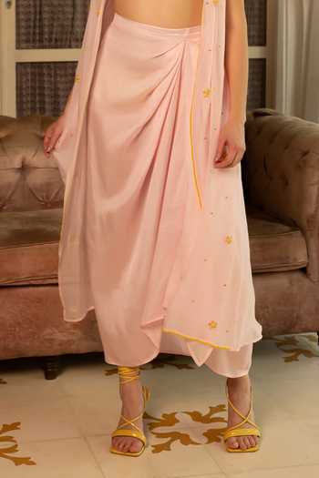 Névoh Pink Organza, Silk, Dupion Open Neck, Sweetheart Embroidered Jacket Skirt Set Online at Aza Fashions Névoh_Pink Organza, Silk, Dupion Open Neck, Sweetheart Embroidered Jacket Skirt Set _Online_at_Aza_Fashions
