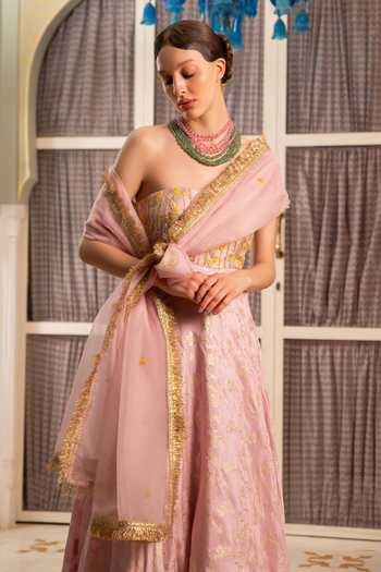 Névoh Pink Net Bandeau Neck Zari Work Anarkali With Dupatta Online at Aza Fashions Névoh_Pink Net Bandeau Neck Zari Work Anarkali With Dupatta _Online_at_Aza_Fashions