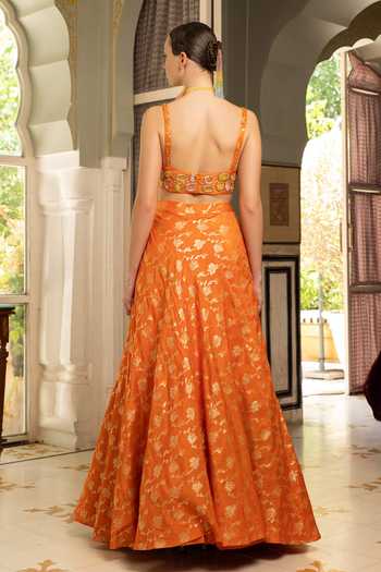 Névoh Floral Woven Jacket Lehenga Set 