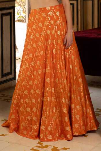 Buy Névoh Orange Open , Square Floral Woven Jacket Lehenga Set Online at Aza Fashions Buy_Névoh_Orange Open , Square Floral Woven Jacket Lehenga Set _Online_at_Aza_Fashions