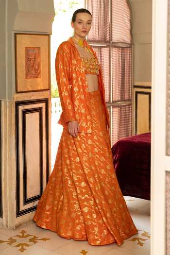 Névoh Floral Woven Jacket Lehenga Set 