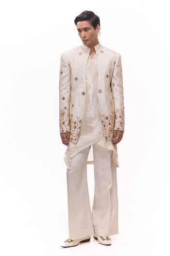 Mukti And Kavith Casa Mirror Embroidered Short Jacket & Layered Kurta Set 