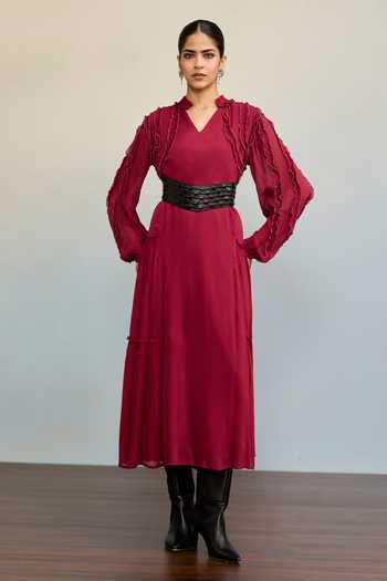 Ritu Kumar Labyrinth Solid Maroon Frill Dress