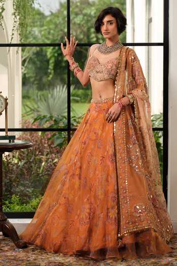 Buy Mahima Mahajan Yellow Silk Organza Sweetheart Neck Iris Floral Print And Embroidered Lehenga Set Buy_Mahima Mahajan_Yellow Silk Organza Sweetheart Neck Iris Floral Print And Embroidered Lehenga Set