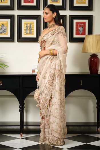 Buy Mahima Mahajan Beige Silk Organza Embroidery, Maisa Floral Print Saree With Corset Blouse Online at Aza Fashions Buy_Mahima Mahajan_Beige Silk Organza Embroidery, Maisa Floral Print Saree With Corset Blouse _Online_at_Aza_Fashions
