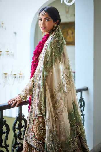 Shop Mahima Mahajan Beige Silk Organza Round Neck Samara Embroidered Anarkali With Dupatta Online at Aza Fashions Shop_Mahima Mahajan_Beige Silk Organza Round Neck Samara Embroidered Anarkali With Dupatta _Online_at_Aza_Fashions