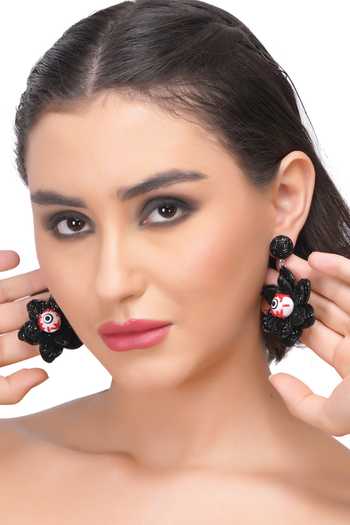 Apt Forever Black Spooky Flower Eye Beaded Earrings at Aza Fashions Apt Forever_Black Spooky Flower Eye Beaded Earrings _at_Aza_Fashions