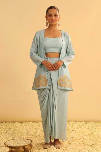 Arje India Border Embroidered Jacket Set 