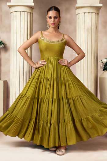 Arje India Mukesh Multi Layered Cotton Silk Maxi Dress 