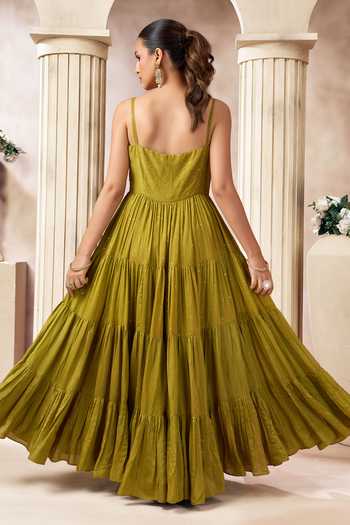 Arje India Mukesh Multi Layered Cotton Silk Maxi Dress 