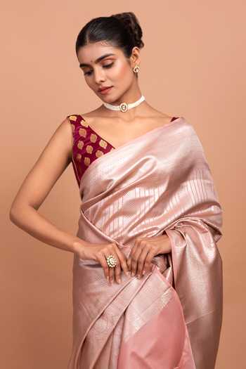 Devissha Pink Silk Geometric Zari Woven Saree Online at Aza Fashions Devissha_Pink Silk Geometric Zari Woven Saree _Online_at_Aza_Fashions