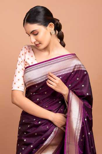 Devissha Magenta Silk Floral Banarasi Woven Saree Online at Aza Fashions Devissha_Magenta Silk Floral Banarasi Woven Saree _Online_at_Aza_Fashions