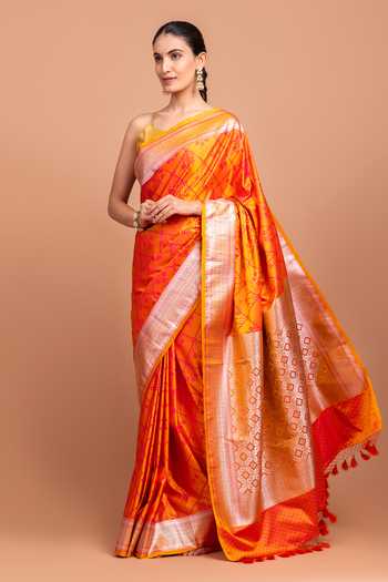 Devissha_Orange Silk Banarasi Woven Saree _Online_at_Aza_Fashions