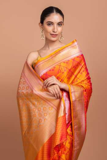 Buy_Devissha_Orange Silk Banarasi Woven Saree _Online_at_Aza_Fashions